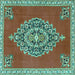 Square Machine Washable Medallion Turquoise Traditional Area Rugs, wshtr4546turq