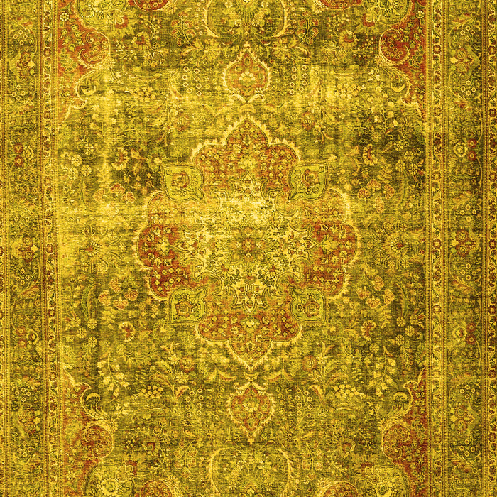 Machine Washable Medallion Yellow Traditional Rug, wshtr4547yw