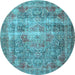 Round Medallion Light Blue Traditional Rug, tr4547lblu