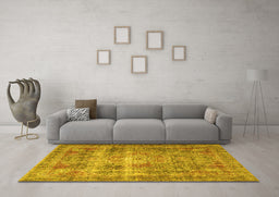 Machine Washable Medallion Yellow Traditional Rug in a Living Room, wshtr4547yw