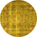 Round Medallion Yellow Traditional Rug, tr4547yw