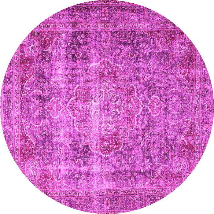 Round Machine Washable Medallion Pink Traditional Rug, wshtr4547pnk