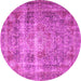 Round Machine Washable Medallion Pink Traditional Rug, wshtr4547pnk