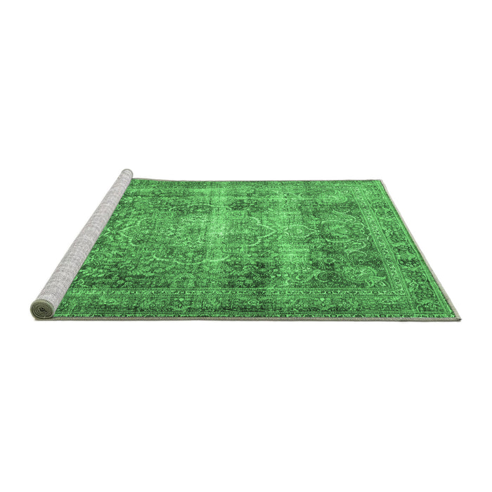 Sideview of Machine Washable Medallion Emerald Green Traditional Area Rugs, wshtr4547emgrn