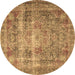 Round Machine Washable Medallion Brown Traditional Rug, wshtr4547brn