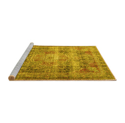 Sideview of Machine Washable Medallion Yellow Traditional Rug, wshtr4547yw