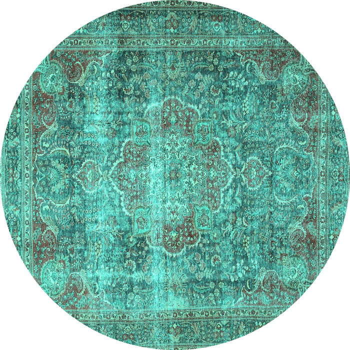 Round Medallion Turquoise Traditional Rug, tr4547turq