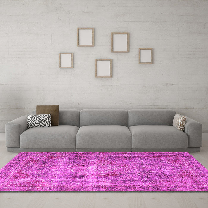 Machine Washable Medallion Pink Traditional Rug in a Living Room, wshtr4547pnk