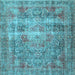 Square Machine Washable Medallion Light Blue Traditional Rug, wshtr4547lblu