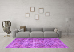 Machine Washable Medallion Purple Traditional Area Rugs in a Living Room, wshtr4547pur