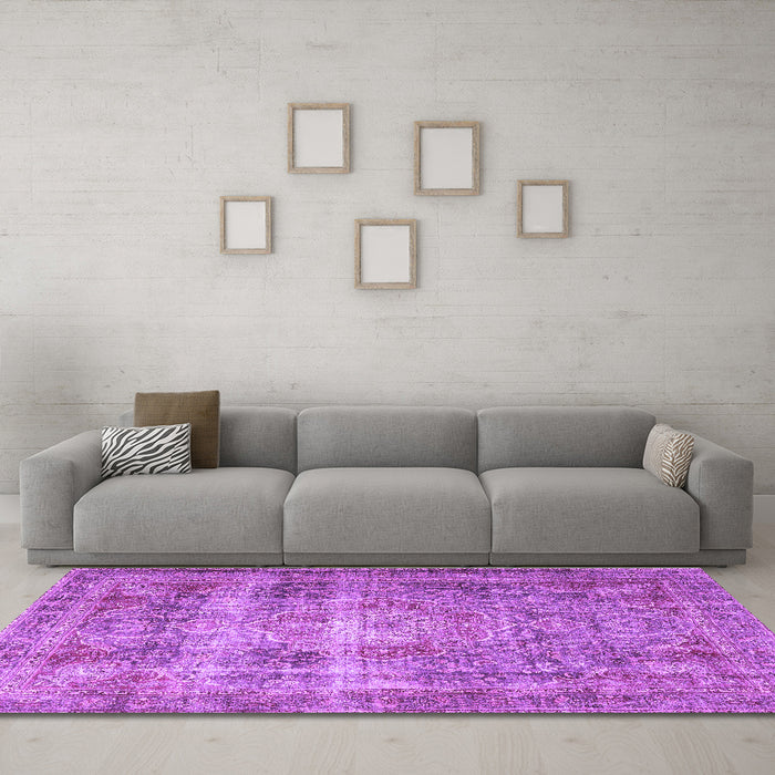 Machine Washable Medallion Purple Traditional Area Rugs in a Living Room, wshtr4547pur