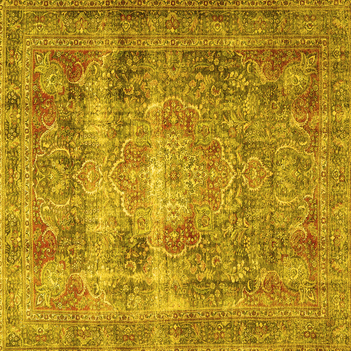 Square Machine Washable Medallion Yellow Traditional Rug, wshtr4547yw