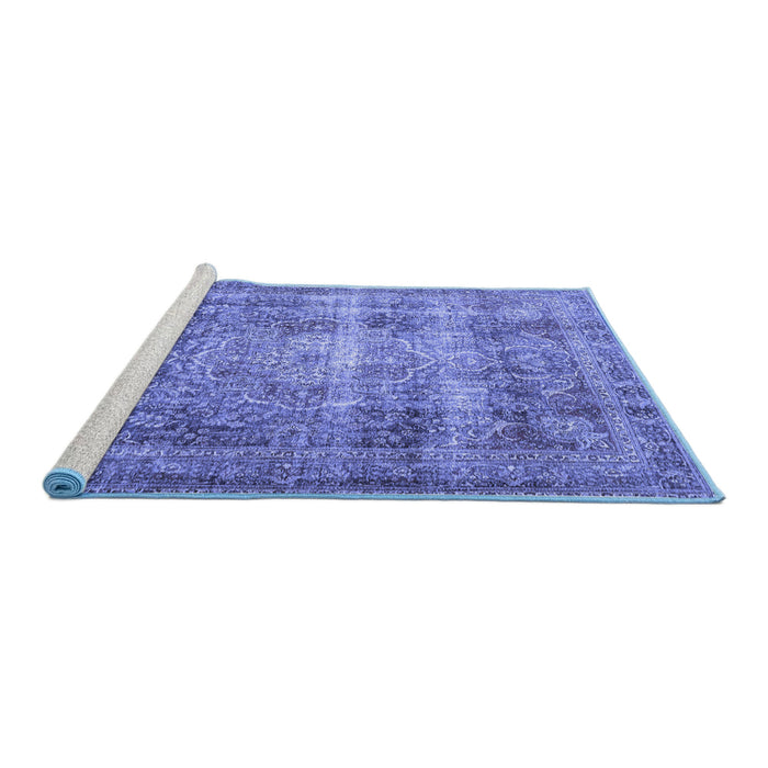 Sideview of Machine Washable Medallion Blue Traditional Rug, wshtr4547blu