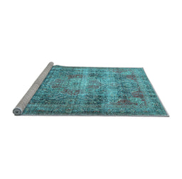 Sideview of Machine Washable Medallion Light Blue Traditional Rug, wshtr4547lblu