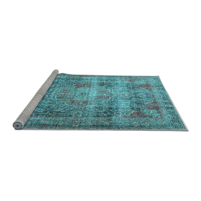 Sideview of Machine Washable Medallion Light Blue Traditional Rug, wshtr4547lblu