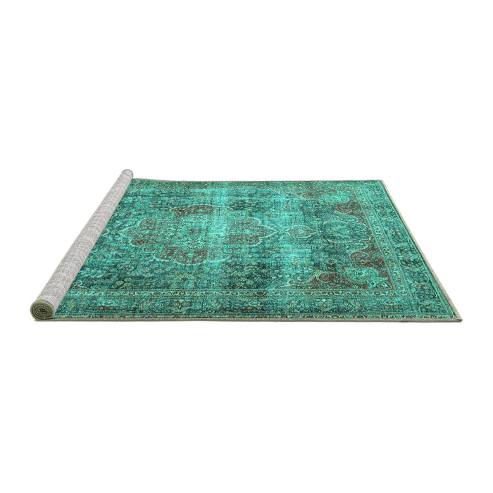 Sideview of Machine Washable Medallion Turquoise Traditional Area Rugs, wshtr4547turq