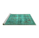 Sideview of Machine Washable Medallion Turquoise Traditional Area Rugs, wshtr4547turq