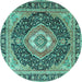 Round Machine Washable Medallion Turquoise Traditional Area Rugs, wshtr4548turq