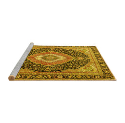 Sideview of Machine Washable Medallion Yellow Traditional Rug, wshtr4548yw