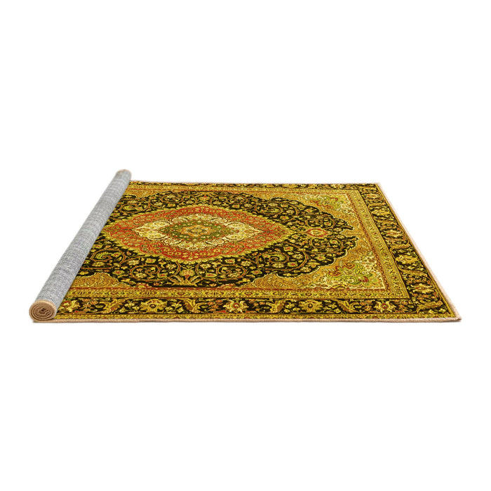 Sideview of Machine Washable Medallion Yellow Traditional Rug, wshtr4548yw