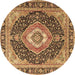 Round Medallion Brown Traditional Rug, tr4548brn