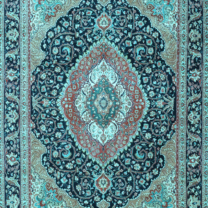 Machine Washable Medallion Light Blue Traditional Rug, wshtr4548lblu