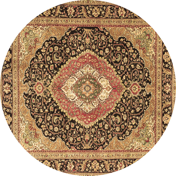 Round Machine Washable Medallion Brown Traditional Rug, wshtr4548brn