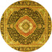 Round Machine Washable Medallion Yellow Traditional Rug, wshtr4548yw