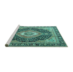 Sideview of Machine Washable Medallion Turquoise Traditional Area Rugs, wshtr4548turq
