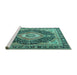 Sideview of Machine Washable Medallion Turquoise Traditional Area Rugs, wshtr4548turq