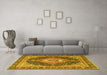 Machine Washable Medallion Yellow Traditional Rug in a Living Room, wshtr4548yw