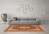 Machine Washable Medallion Orange Traditional Rug, wshtr4548org