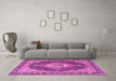 Machine Washable Medallion Pink Traditional Rug in a Living Room, wshtr4548pnk