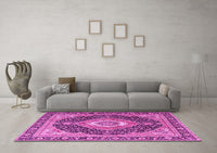 Machine Washable Medallion Pink Traditional Rug, wshtr4548pnk