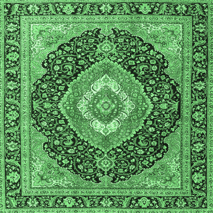 Square Medallion Emerald Green Traditional Rug, tr4548emgrn