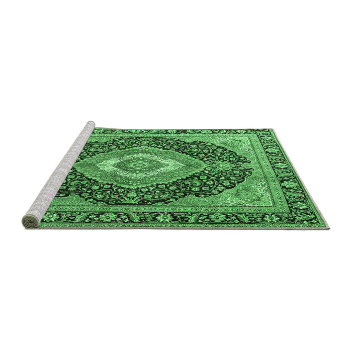 Sideview of Machine Washable Medallion Emerald Green Traditional Area Rugs, wshtr4548emgrn