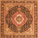 Round Machine Washable Medallion Orange Traditional Area Rugs, wshtr4548org