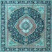 Square Machine Washable Medallion Light Blue Traditional Rug, wshtr4548lblu