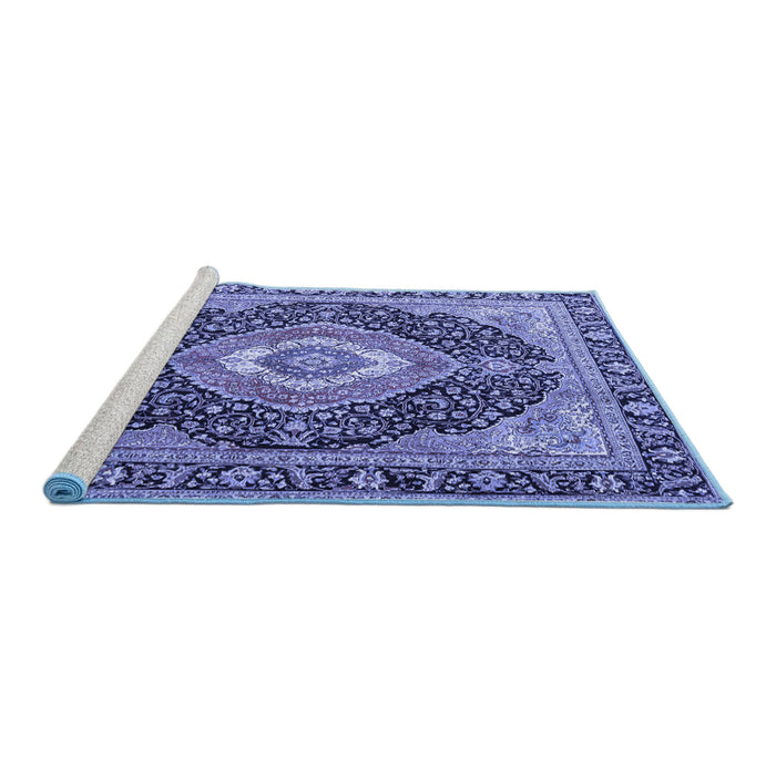Sideview of Machine Washable Medallion Blue Traditional Rug, wshtr4548blu