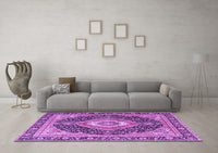 Machine Washable Medallion Purple Traditional Rug, wshtr4548pur