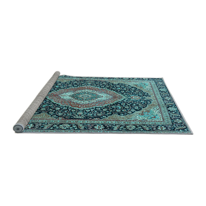 Sideview of Machine Washable Medallion Light Blue Traditional Rug, wshtr4548lblu