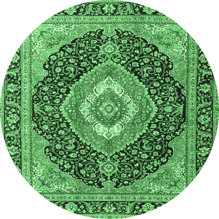 Round Machine Washable Medallion Emerald Green Traditional Area Rugs, wshtr4548emgrn