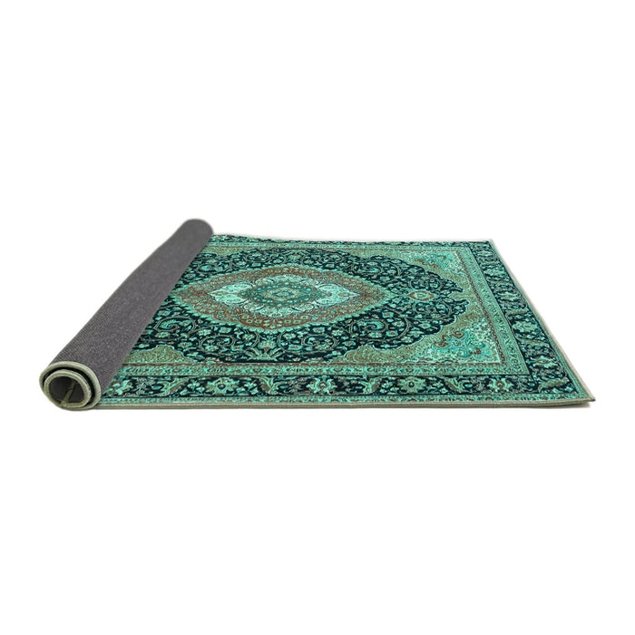 Sideview of Medallion Turquoise Traditional Rug, tr4548turq