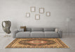 Machine Washable Medallion Brown Traditional Rug in a Living Room,, wshtr4548brn