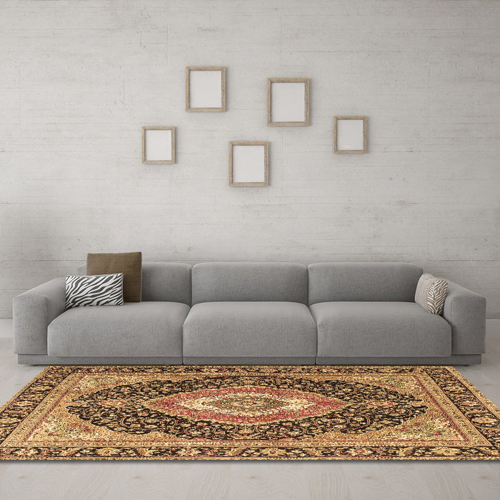 Machine Washable Medallion Brown Traditional Rug in a Living Room,, wshtr4548brn