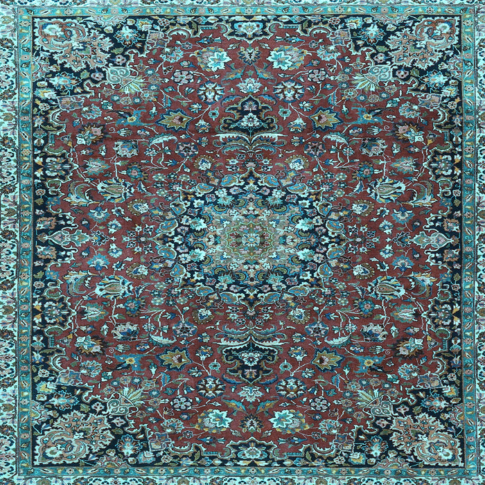 Square Medallion Light Blue Traditional Rug, tr4549lblu