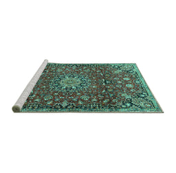 Sideview of Machine Washable Medallion Turquoise Traditional Area Rugs, wshtr4549turq