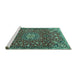 Sideview of Machine Washable Medallion Turquoise Traditional Area Rugs, wshtr4549turq