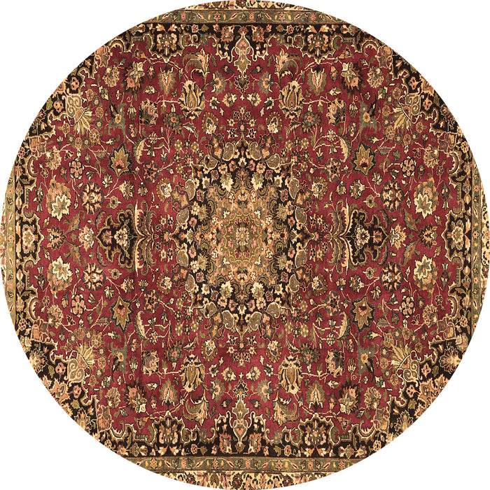 Round Machine Washable Medallion Brown Traditional Rug, wshtr4549brn