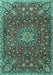 Machine Washable Medallion Turquoise Traditional Area Rugs, wshtr4549turq